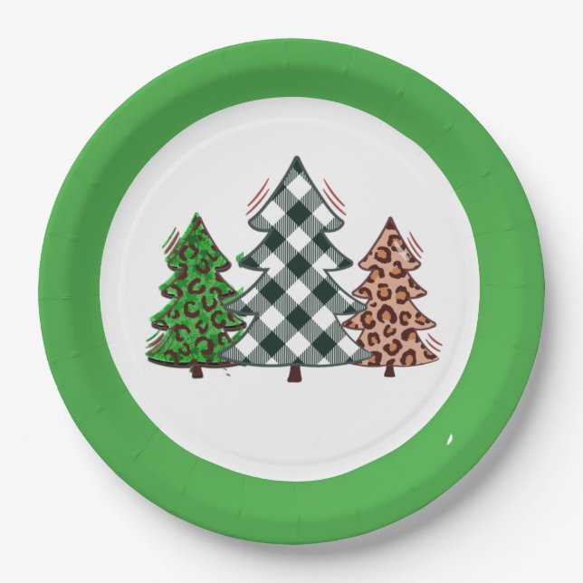 Christmas Holidays Party Supplies Christmas Tree Paper Plates (Front)