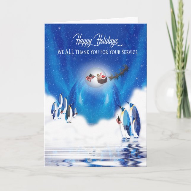 Christmas, Holidays, Patriotic, Penquins & Flags Card (Front)