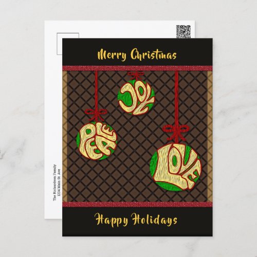 Christmas Holidays Peace Joy Love New year Holiday Postcard