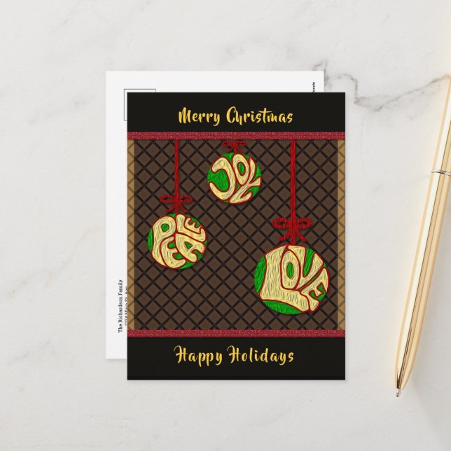 Christmas Holidays Peace Joy Love New year Holiday Postcard (Front/Back In Situ)
