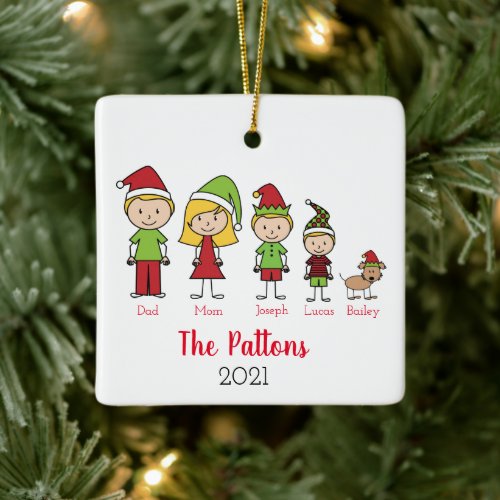 Christmas Holidays Personalized Family With Pet Ceramic Ornament