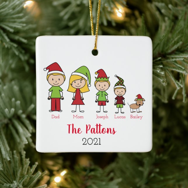 Christmas Holidays Personalized Family With Pet Ceramic Ornament (Tree)