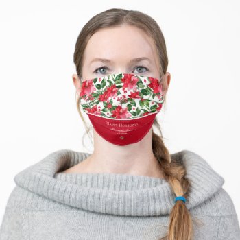 Christmas Holidays Personalized Poinsettia Pattern Adult Cloth Face Mask by ChristmaSpirit at Zazzle