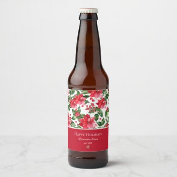 Christmas Holidays Personalized Poinsettia Pattern Beer Bottle Label by ChristmaSpirit at Zazzle