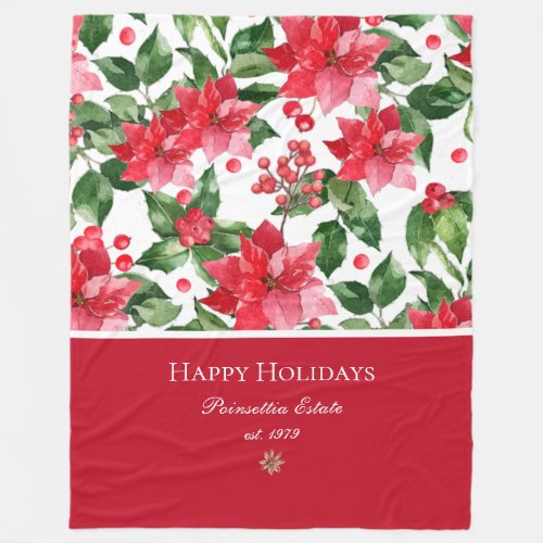 Christmas Holidays Personalized Poinsettia Pattern Fleece Blanket