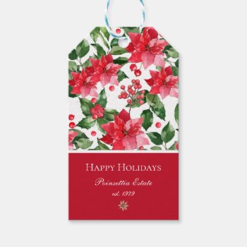 Christmas Holidays Personalized Poinsettia Pattern Gift Tags by ChristmaSpirit at Zazzle