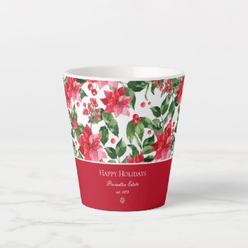 Christmas Holidays Personalized Poinsettia Pattern Latte Mug by ChristmaSpirit at Zazzle