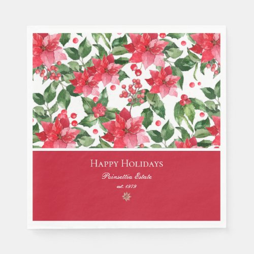 Christmas Holidays Personalized Poinsettia Pattern Napkins