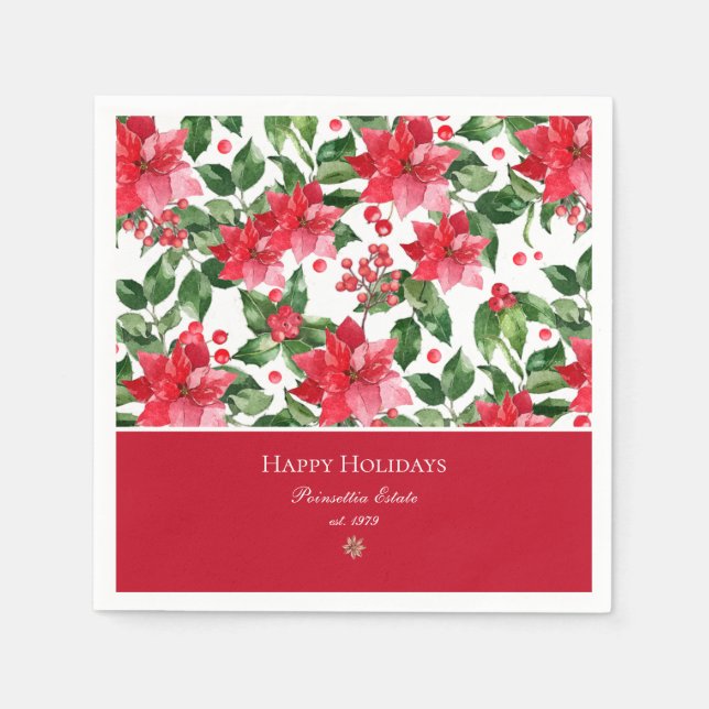 Christmas Holidays Personalized Poinsettia Pattern Napkins (Front)
