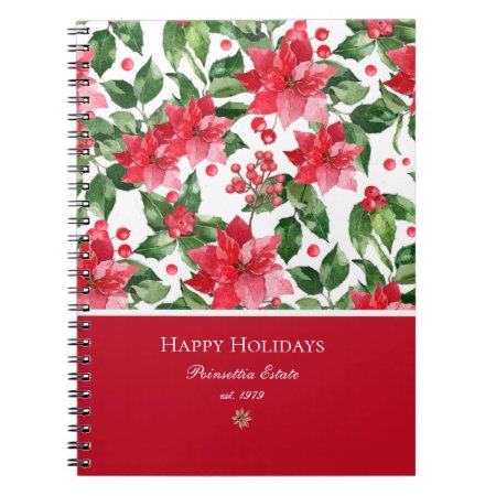 Christmas Holidays Personalized Poinsettia Pattern Notebook