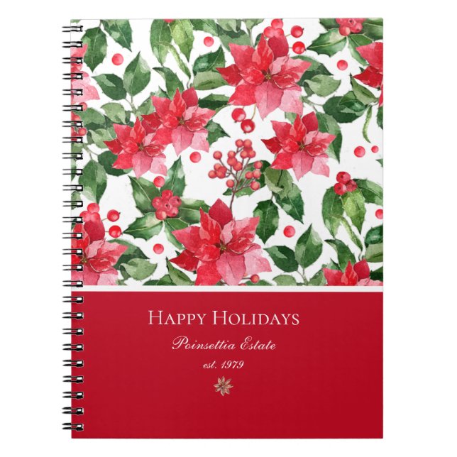Christmas Holidays Personalized Poinsettia Pattern Notebook (Front)