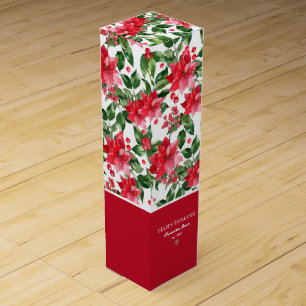 Christmas Holidays Personalized Poinsettia Pattern Wine Box