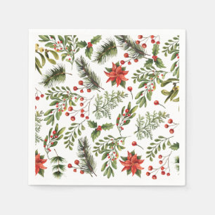 Christmas Holidays Pine Red Berries Paper Napkins