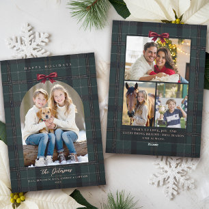 Christmas Holidays Plaid Tartan Arch Bow 4-Photo Holiday Card