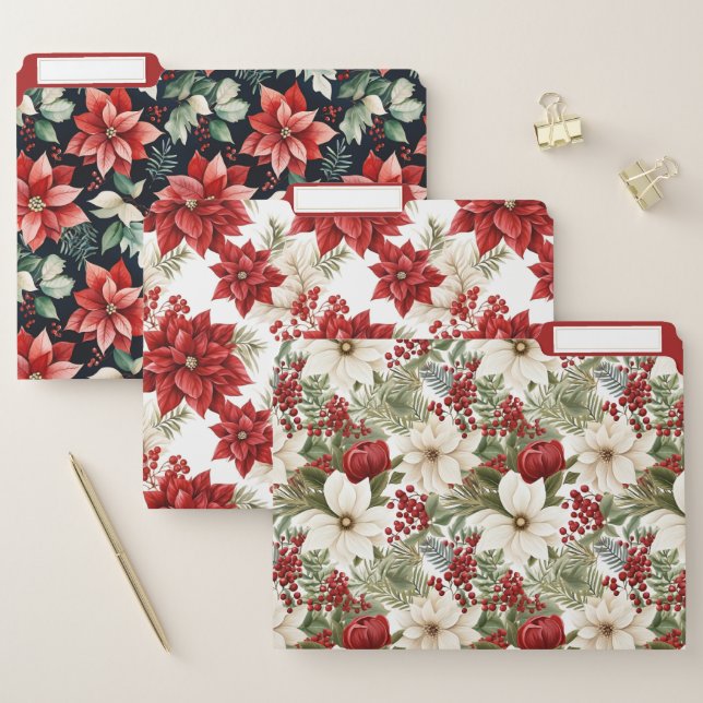 Christmas Holidays Poinsettia Floral |  File Folder (Set)