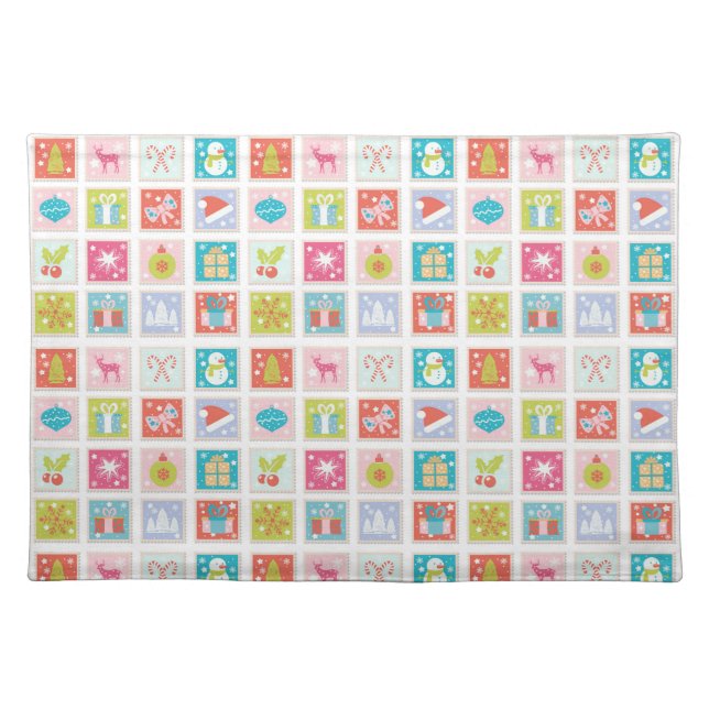 Christmas Holidays Postage Stamp Cloth Placemat (Front)