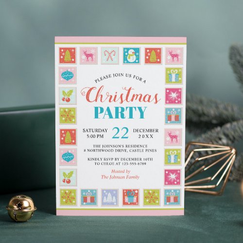 Christmas Holidays Postage Stamp Pattern Invitation