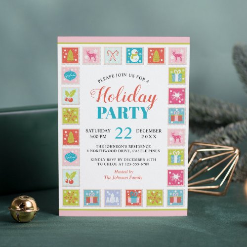 Christmas Holidays Postage Stamp Pattern Invitation