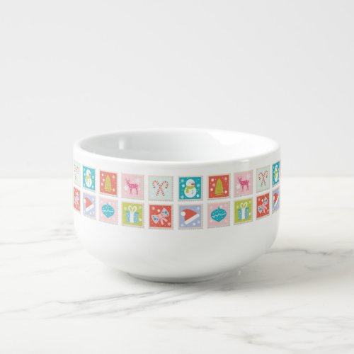 Christmas Holidays Postage Stamp Pattern Soup Mug