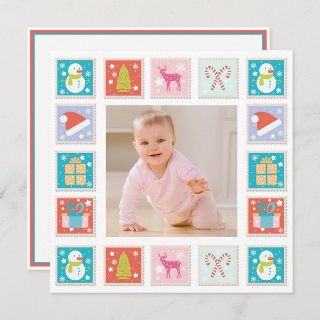 Christmas Holidays Postage Stamp Photo Card (Front/Back)
