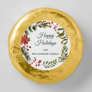 Christmas Holidays Red Berries Script Greenery Dipped Oreo Cookie Favors