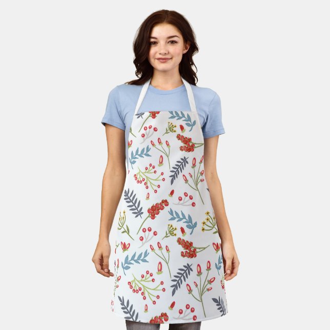 Christmas holidays red berries white blue apron (Worn)