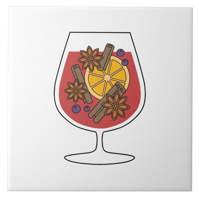 Christmas holidays red mulled wine spicy cocktail ceramic tile (Front)