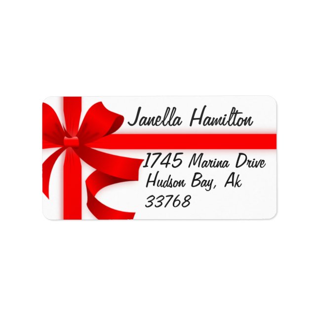 Christmas Holidays Red Ribbon Bow Address Labels (Front)