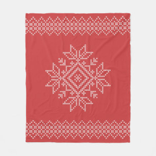 Christmas holidays red snowflake cross stitch fleece blanket