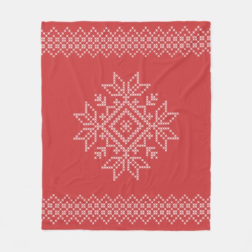 Christmas holidays red snowflake cross stitch fleece blanket