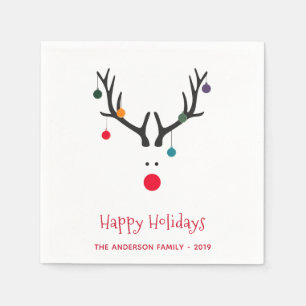 Christmas holidays reindeer white red name napkins