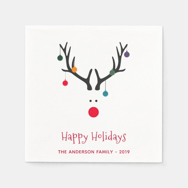 Christmas holidays reindeer white red name napkins (Front)