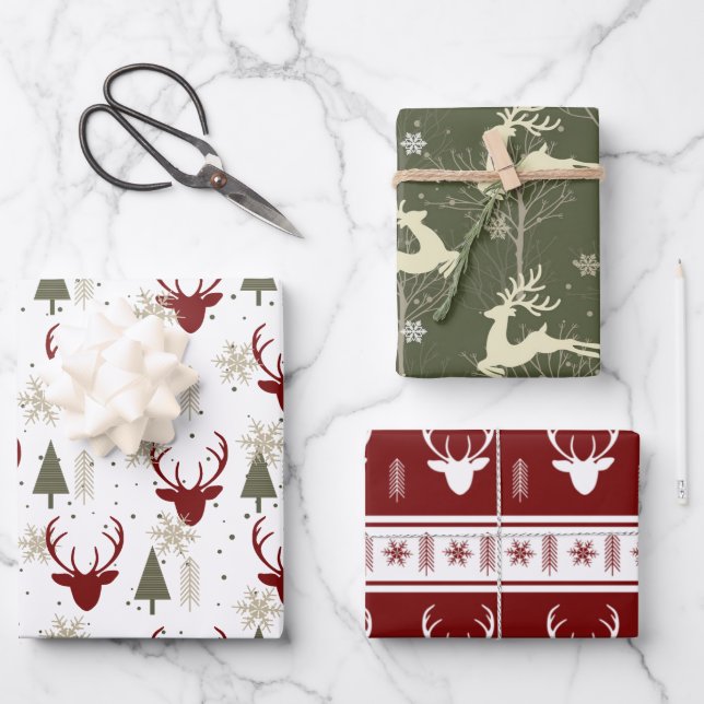 Christmas Holidays Reindeer Winter Woodland Wrapping Paper Sheets (Front)