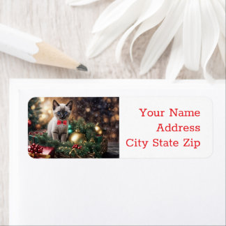 Christmas Holidays Return Labels Cute Kitten
