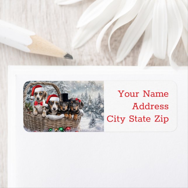 Christmas Holidays Return Labels Dachshund Puppies (Insitu)