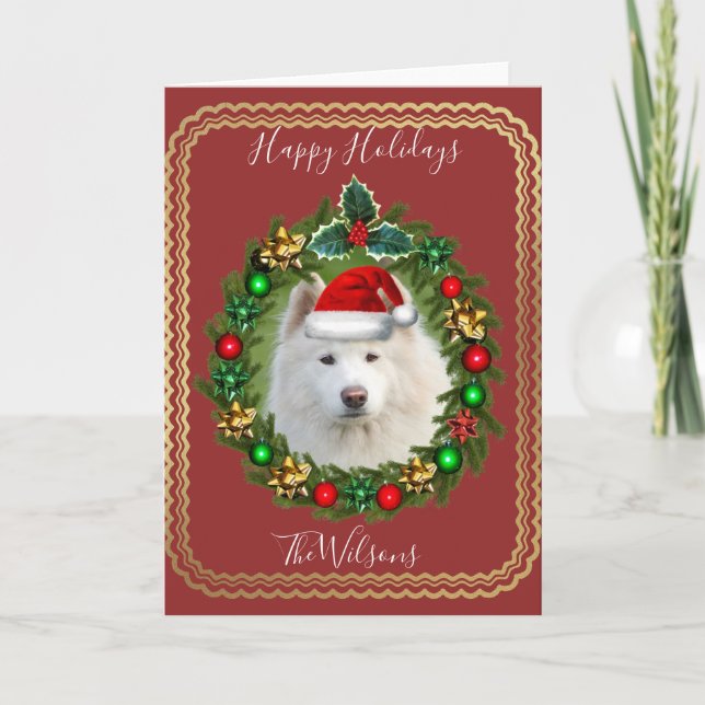 Christmas Holidays Samoyed dog greeting card (Front)