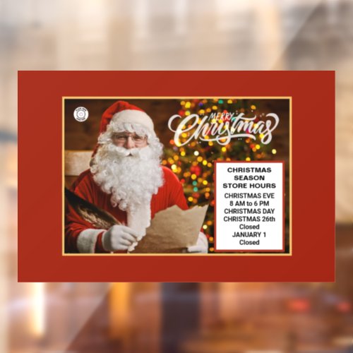 Christmas Holidays Santa Business Store Hours  Window Cling