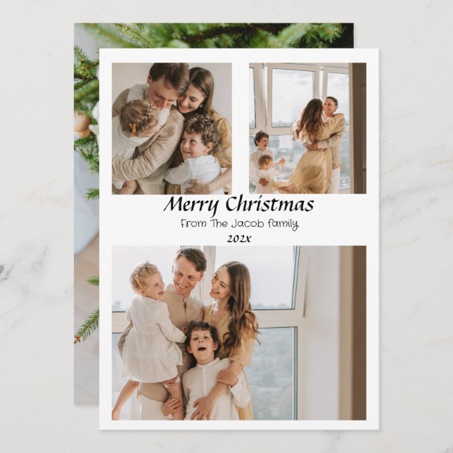  Christmas holidays Script Centered Three-Photo    Holiday Card (Front/Back)