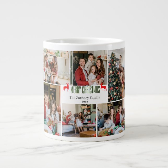  Christmas holidays Script Family Photo Collage Giant Coffee Mug (Front)