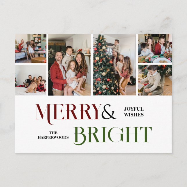 Christmas holidays Script Family Photo Collage Holiday Postcard (Front)