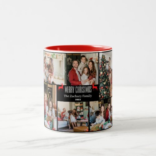  Christmas holidays Script Family Photo Collage Two_Tone Coffee Mug