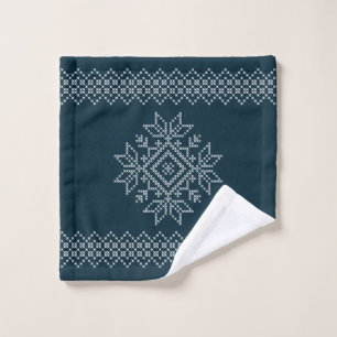 Christmas holidays season blue snowflake art  wash cloth