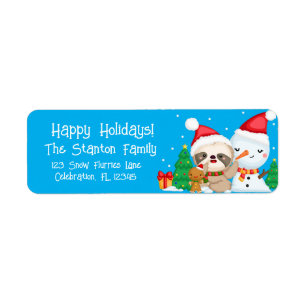 Christmas Holidays Sloth Snowman Gingerbread Boy Label