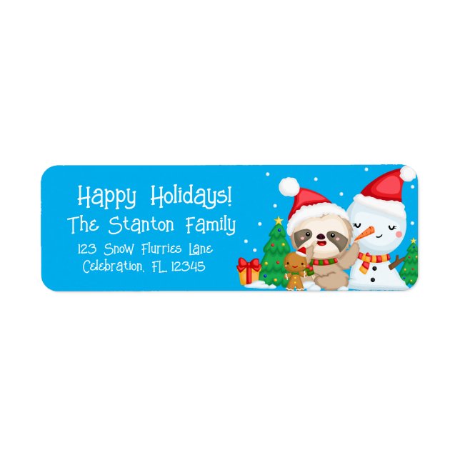 Christmas Holidays Sloth Snowman Gingerbread Boy Label (Front)