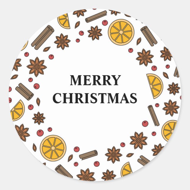 Christmas holidays spices taste and smell doodles classic round sticker (Front)