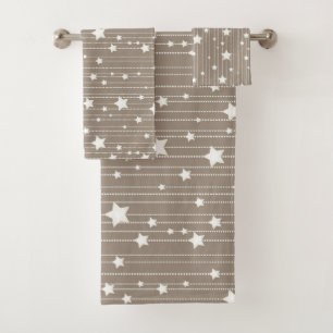 Christmas holidays stripes, dots and white stars bath towel set