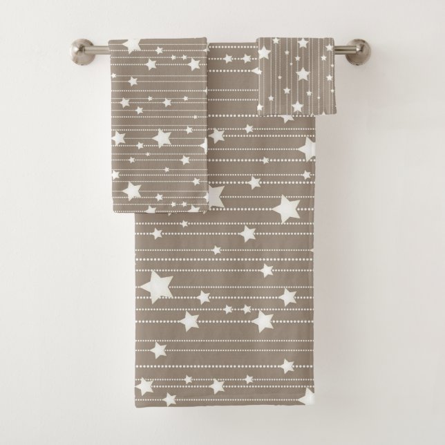 Christmas holidays stripes, dots and white stars  bath towel set (Insitu)