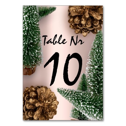 Christmas Holidays Tree Snow Rose Natural Table Number