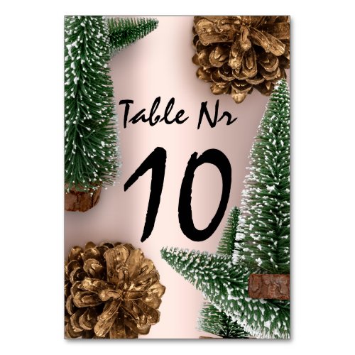 Christmas Holidays Tree Snow Rose Natural Table Number