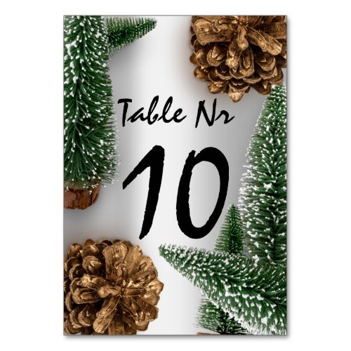 Christmas Holidays Tree Snow Silver Natural Table Number